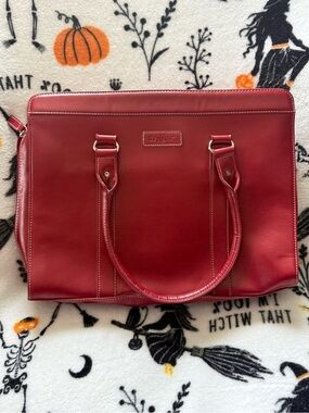 Red Leather Laptop Bag with Dual Top Handles